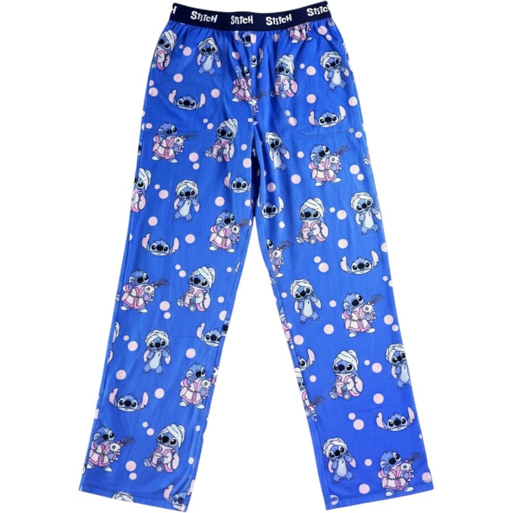 Disney Lilo & Stitch Pajama Pants Blue Spa Day Fleece Lounge Pants Womens - Picture 1 of 7